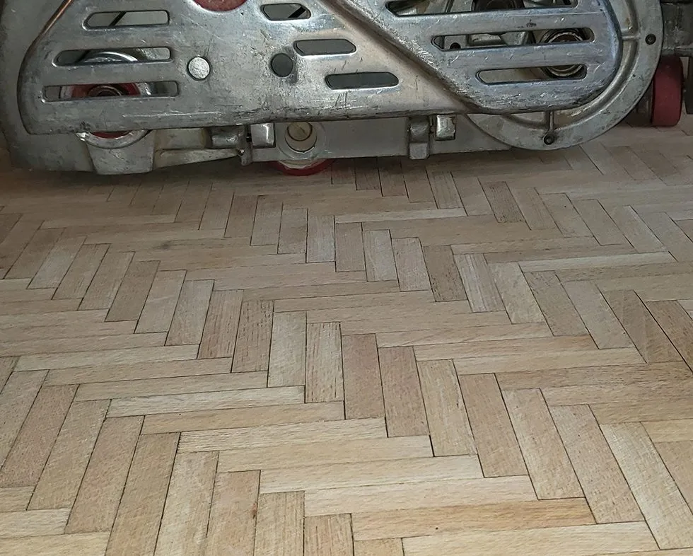 Herringbone pattern hardwood floor installed in a Lexington, Kentucky home