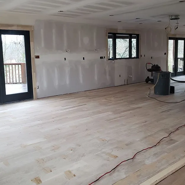 Newly installed solid oak hardwood floor in a Lexington, Kentucky home